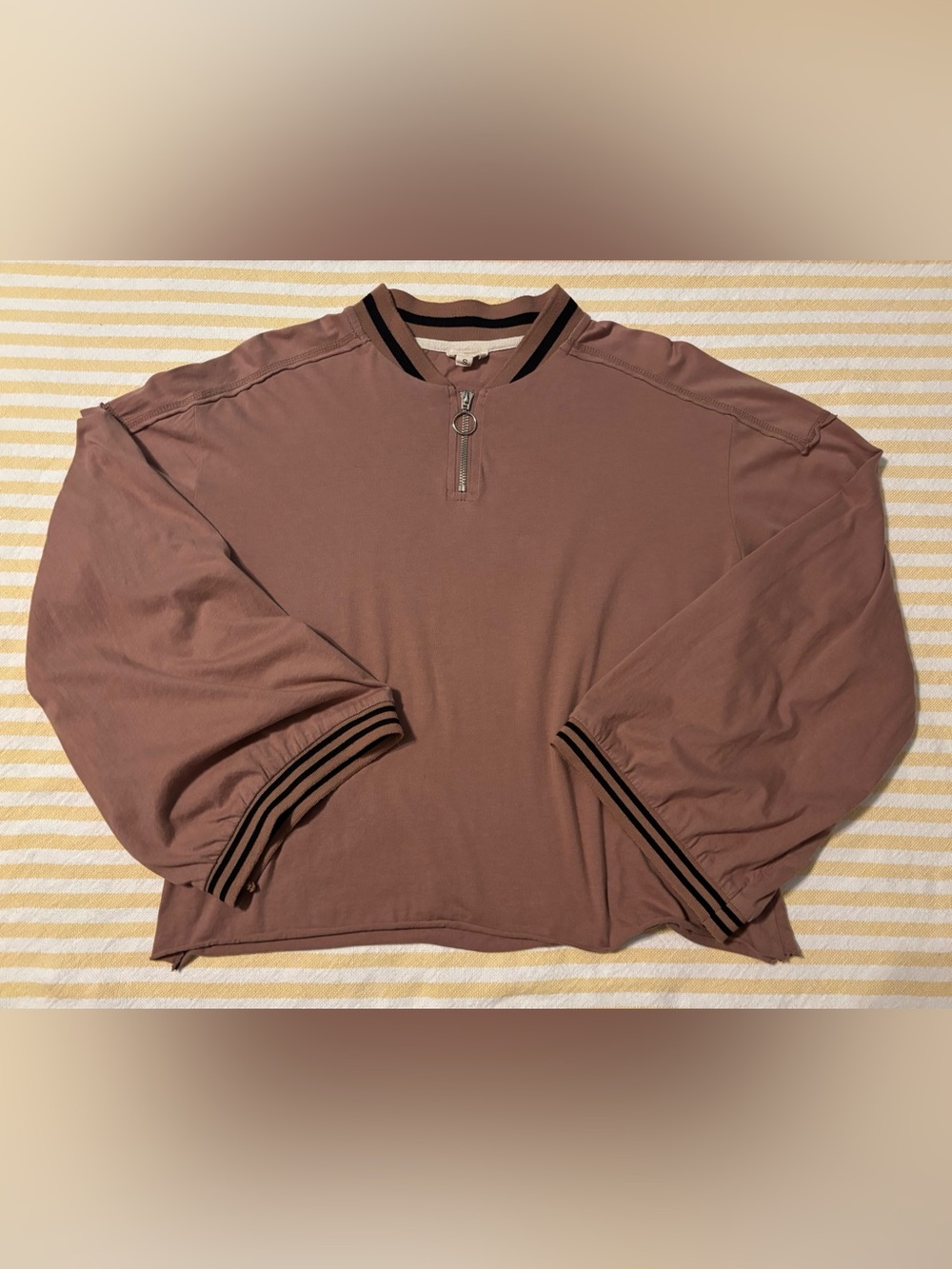 POL Women's Mauve Quarter-Zip Pullover with Black Stripe Trim